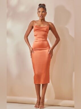 Pretty Little Thing Rust Strappy Back Cowl Neck Sarin Midi Dress